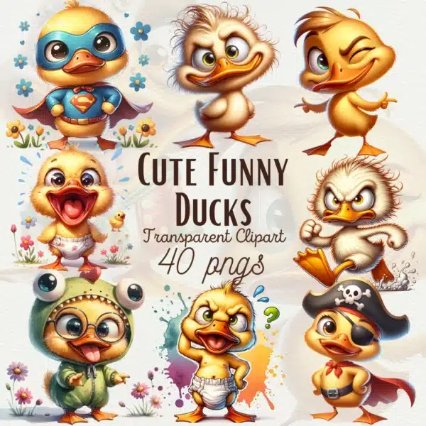 Cute Funny Duck Clipart Bundle