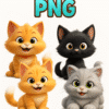 Sweet Cats PNG Pack with over 30 transparent cartoon cat graphics for digital use